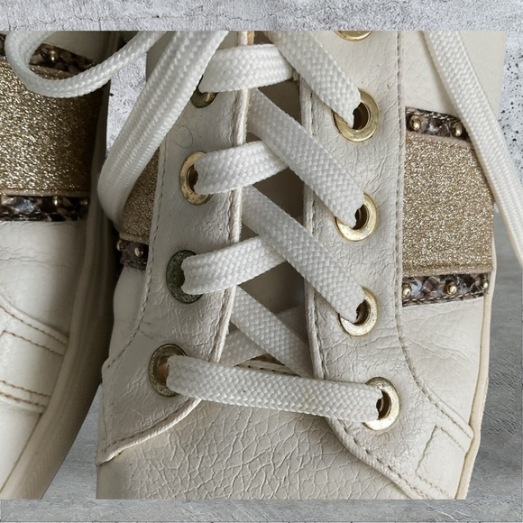 H&M White Gold Women Snakeskin Low Top Drawstring Sneaker Leather SZ 8.5 - Picture 3 of 10